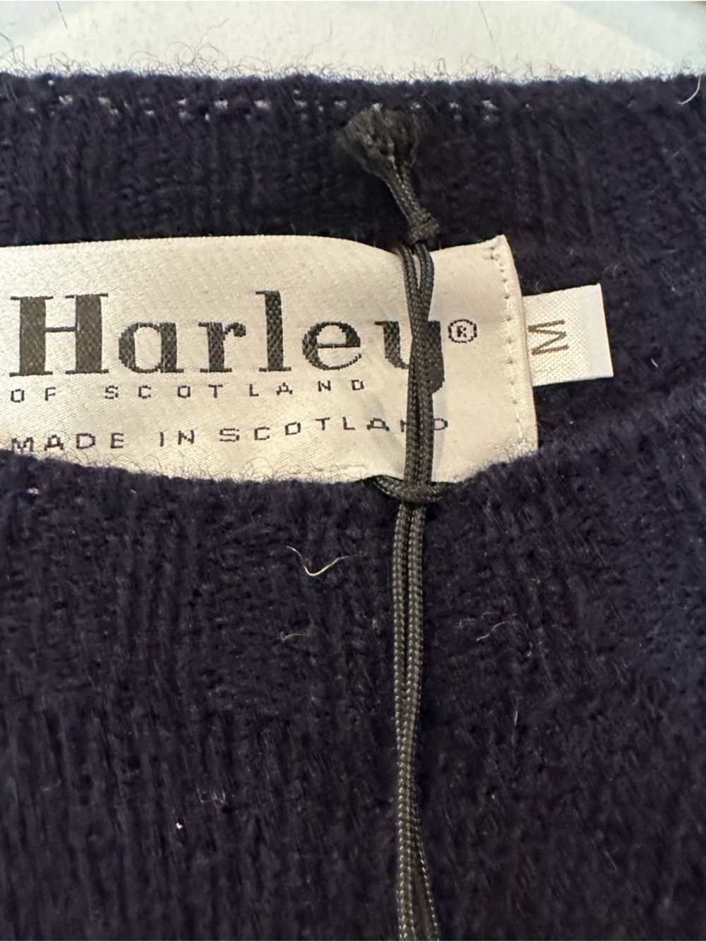 Harley of Scotland Wool Navy Sweater with Yellow Stripes - Picture 5 of 6